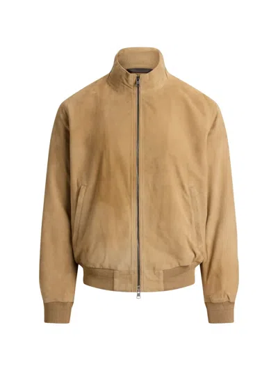 Polo Ralph Lauren Zip-up Suede Jacket In Brown