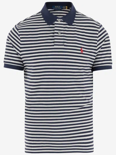 Polo Ralph Lauren Cotton Polo Shirt With Striped Pattern And Logo In Red