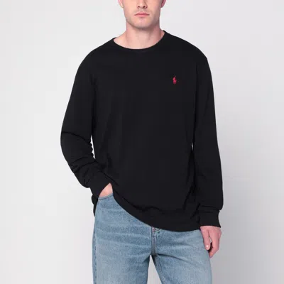 Polo Ralph Lauren Logo Crew Neck Cotton Blend Sweatshirt In Black