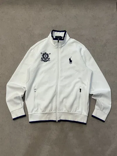 Pre-owned Polo Ralph Lauren T Vintage Full Zip Up Neck Sweatshirt White