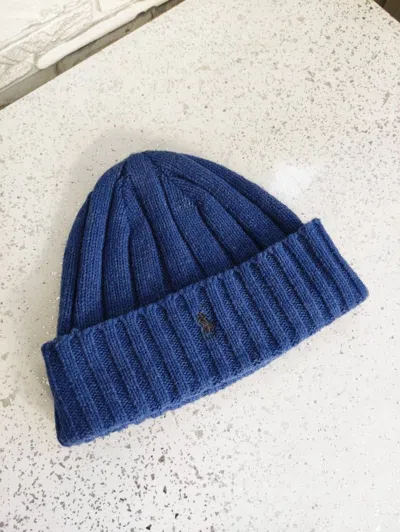 Pre-owned Polo Ralph Lauren T Wool Knitted Beanie Hat In Blue