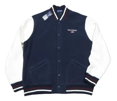 Pre-owned Polo Sport Ralph Lauren Men's Navy/white Fleece Button Snap Varsity Jacket