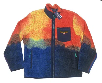 Pre-owned Polo Sport Ralph Lauren Men's Orange/blue Ombre Hi Pile Fleece Full Zip Jacket