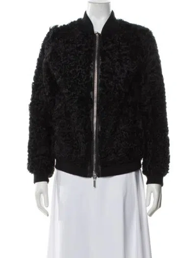 Pre-owned Pologeorgis Lamb Leather Bomber Jacket In Black