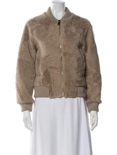 Pre-owned Pologeorgis Lamb Leather Bomber Jacket In Neutral