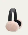 Pologeorgis Lamb Shearling Fur & Leather Earmuffs In Rose Dust