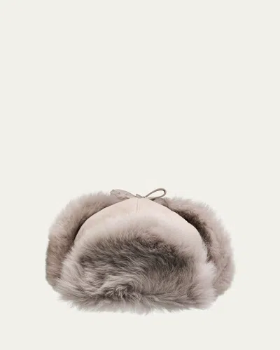 Pologeorgis Men's Suede Shearling-trim Trapper Hat In Neutral