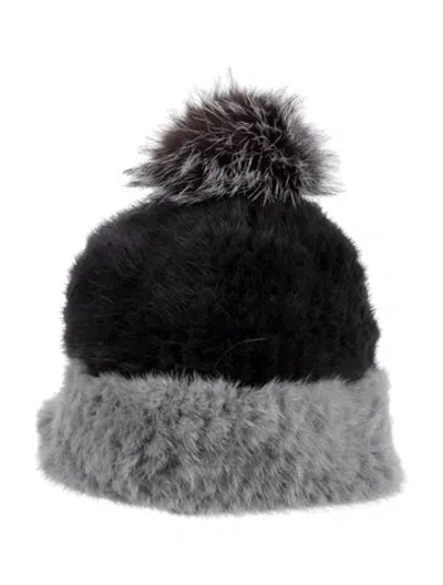 Pre-owned Pologeorgis Mink With Fox Fur Trim Hat W/tags In Blue/grey