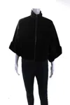Pologeorgis Womens Mink Fur Trim Dolman Sleeve Maren Fleece Jacket Black In Black