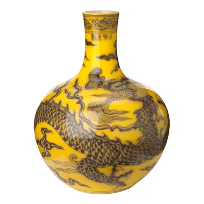 Pre-owned Pols Potten Hand Painted Chinese Dragon Vase In Brown