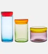Polspotten Caps & Jars Set Of 3 Glass Containers In Multicolor