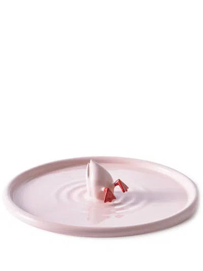 Polspotten Diving Duck Glossy-finish Plate In Pink
