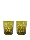 Polspotten Floral-etched Glass Tumblers In Green