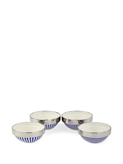 Polspotten Geometric-patterns Bowls (set Of Four) In Blue