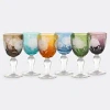Polspotten Set Of 6 Peony Multi-color Wine Glasses In Multicolor