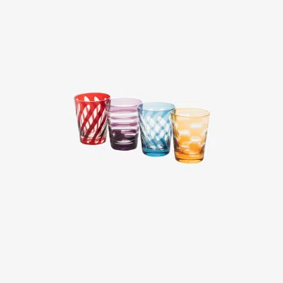 Polspotten Multicoloured Tubular Tumbler Glass Set In Blue