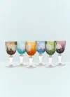 Polspotten Set Of 6 Peony Multi-color Wine Glasses In Multicolour