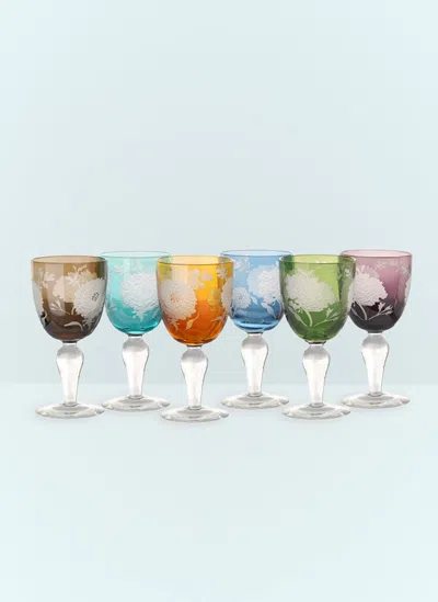 Polspotten Peony Set Of Six Wine Glasses In Multi