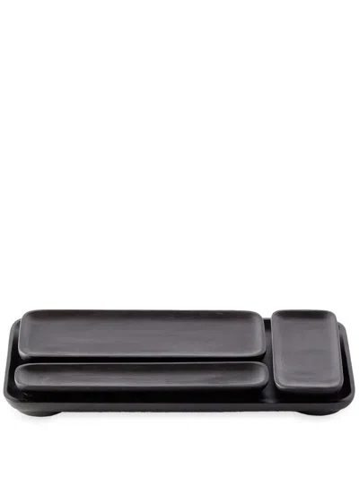 Polspotten Plankie Wood Set-of-three Trays In Black