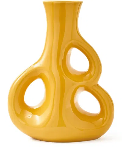 Polspotten Small Three Ears Stoneware Vase (21cm) In Yellow