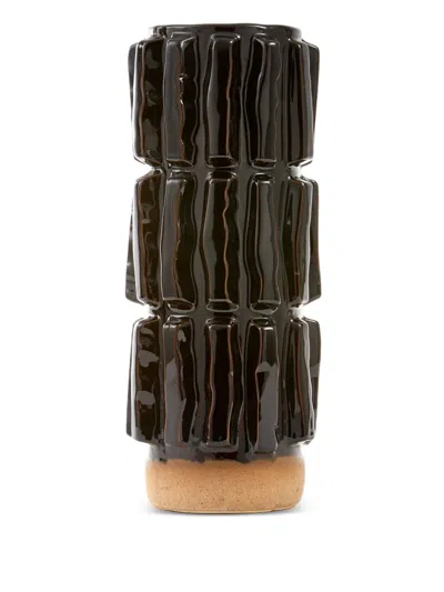 Polspotten Structure Textured Ceramic Vase In Black