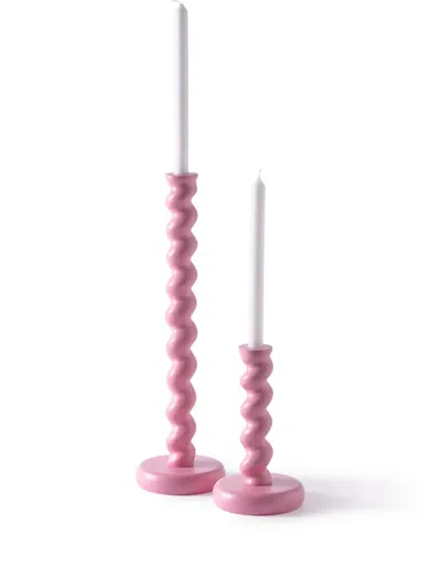 Polspotten Xl Twister Matte-finish Candle Holder In Pink