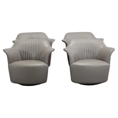 Pre-owned Poltrona Frau Aida Swivel Armchairs By Roberto Lazzeroni, Set Of Four In Gray