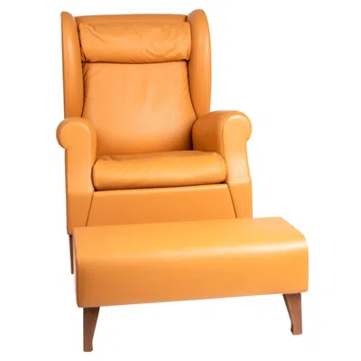 Pre-owned Poltrona Frau Classical  Leather Wingback Chair With Matching Ottoman In Orange