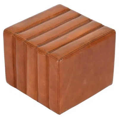 Pre-owned Poltrona Frau Italian Cognac Leather Cube Pouf Or Side Table, , Italy, 1970s In Brown