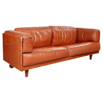 Pre-owned Poltrona Frau Italian Modern Brown Leather Sofa Twice By Cerri For , 1980s
