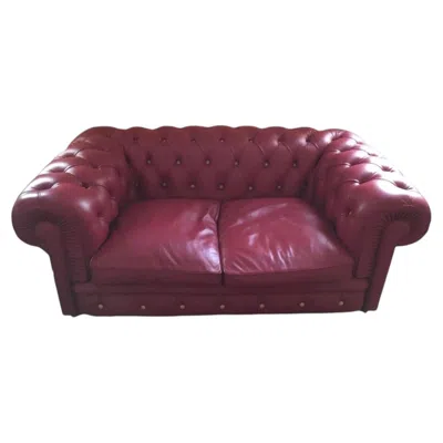 Pre-owned Poltrona Frau Italy Chesterfield Red Bordeaux Leather Sofa By  Early 21st Century