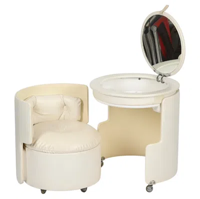 Pre-owned Poltrona Frau L. Massoni Dilly Dally White Leather Vanity Table By , Italy 1960s