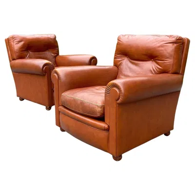 Pre-owned Poltrona Frau Leather Armchairs Edoardo Italy 1970s Set Of 2 In Brown