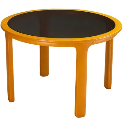 Pre-owned Poltrona Frau Luigi Massoni For  Dining Table In Leather And Smoked Glass In Brown