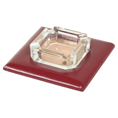 Pre-owned Poltrona Frau Midcentury Italian Ashtray In Wine-red Leather And Crystal, Italy 1970s In Brown