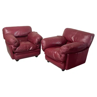 Pre-owned Poltrona Frau Pair Of Armchairs By Tito Agnoli For , Mod. Poppy, 1970s In Brown