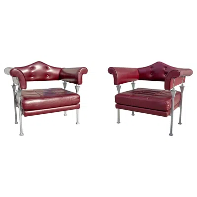 Pre-owned Poltrona Frau Pair Of Leather Lounge Chairs By Luca Scacchetti For  In Brown