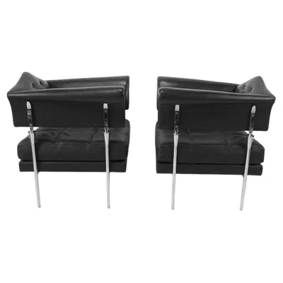 Pre-owned Poltrona Frau Pair Of Luca Scocchetti For Poltrana Frau Black Leather On Chrome Lounge Chairs