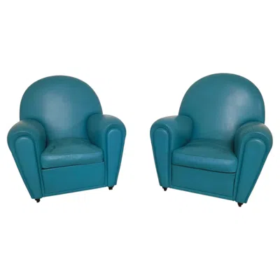 Pre-owned Poltrona Frau Pair Of Vanity Fair Armchairs By  In Blue