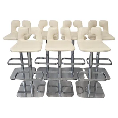 Pre-owned Poltrona Frau Postmodern Leather Bar Stools Designed By Massimo Iosa Ghini For  In Gray