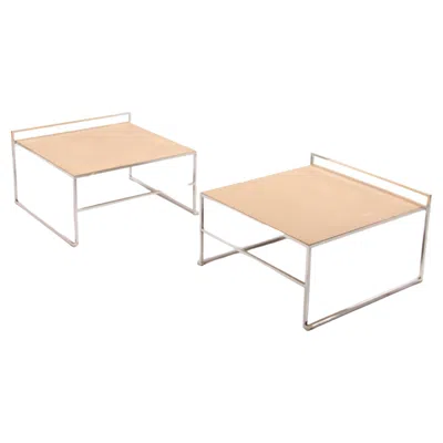Pre-owned Poltrona Frau Set Of 2 Side Tables With Leather Top 1970, Italy In Sand