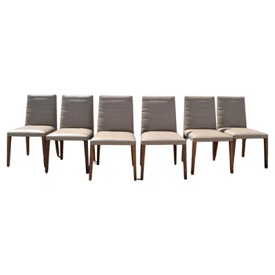 Pre-owned Poltrona Frau Set Of 6 Italian  Vittoria Gray Leather Wood Dining Chairs