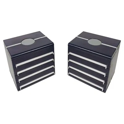 Pre-owned Poltrona Frau Space Age Night Stands In The Style Of Luigi Massoni In Chrome & Leather, 70s In Brown