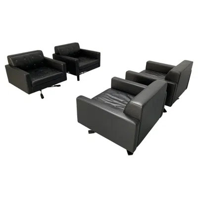 Pre-owned Poltrona Frau Suite Of 4  “kennedee” Armchairs In Black “pelle Frau Sc” Leather