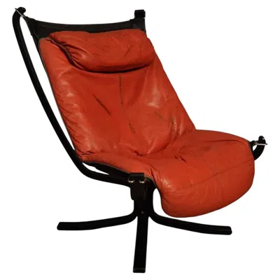Pre-owned Poltrona Frau Viking Club Chair By  In Red Leather, Art Deco Modern
