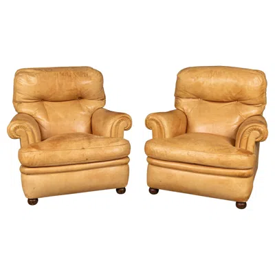 Pre-owned Poltrona Frau Vintage 20thc Italian Pair Of Tan Leather Armchairs By  C.1970 In Brown
