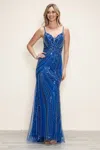 Poly Usa 9510 Long Beaded Formal Fitted Prom Dress In Multi