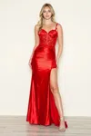 Poly Usa 9534 Slit Long Formal Fitted Corset Prom Dress In Red