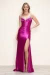 Poly Usa 9554 Beaded Slit Long Formal Corset Prom Dress In Purple