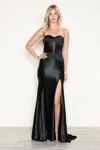 Poly Usa 9574 Fitted Corset Long Formal Slit Prom Dress In Black